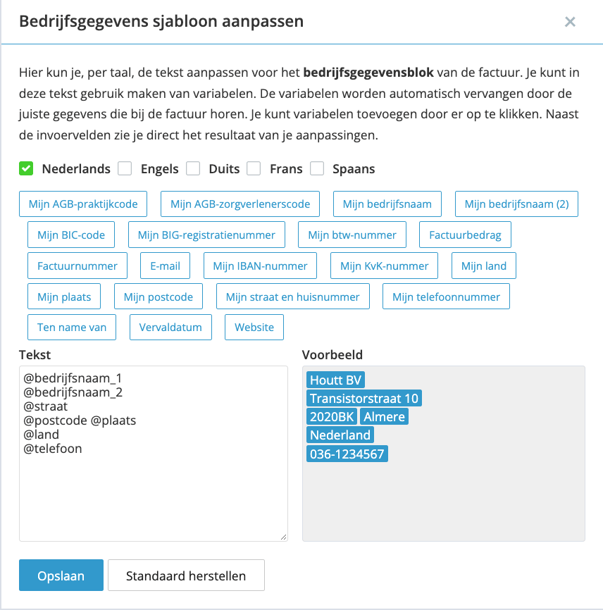 Eigen teksten op je factuur