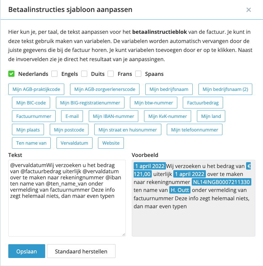 Eigen betaalinstructie op je factuur