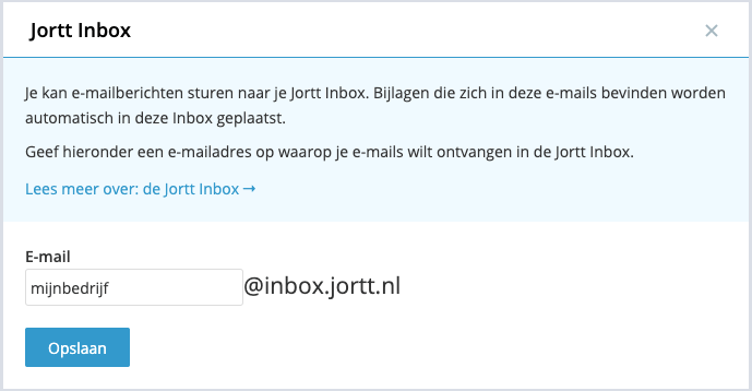 Jortt inbox een e-mail adres geven