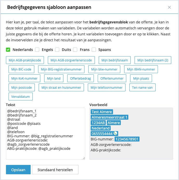 Eigen teksten op je offerte