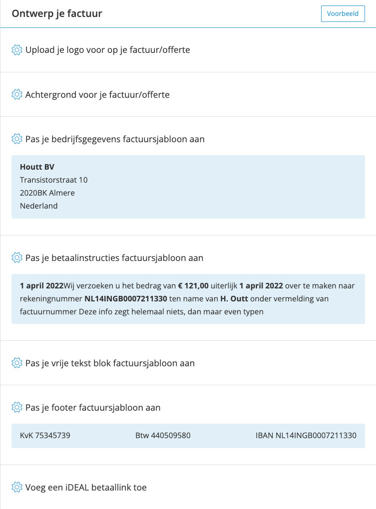 Pas het uiterlijk van de factuur aan naar je eigen smaak