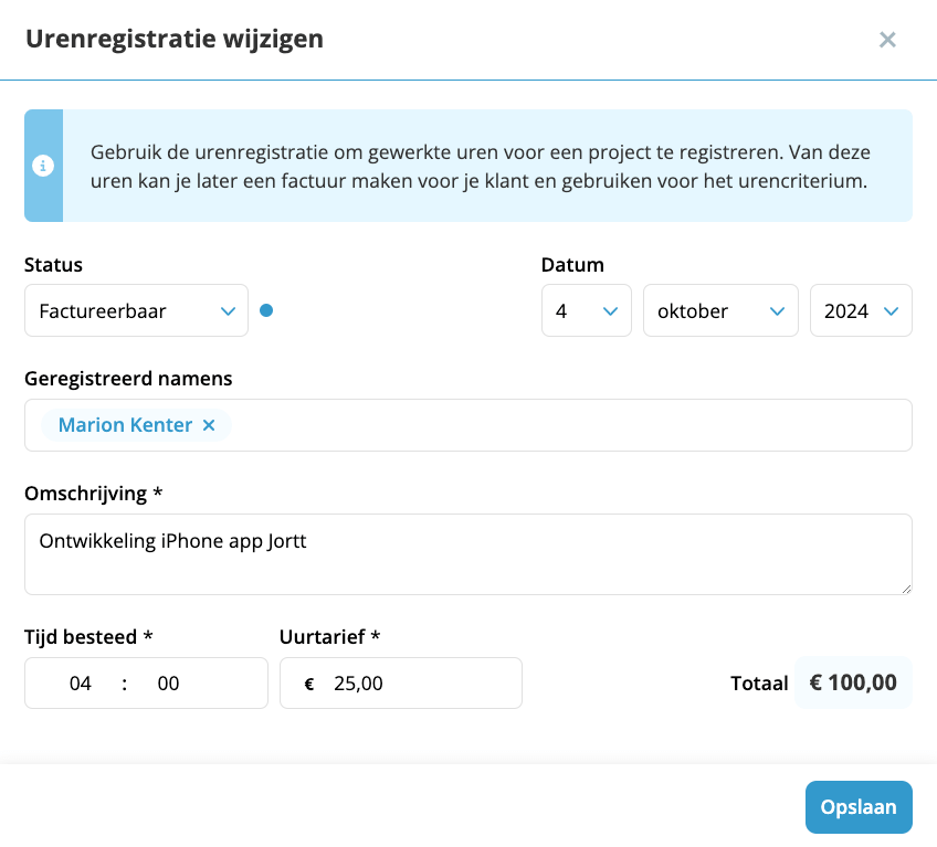 wijzig je urenregistratie in Jortt