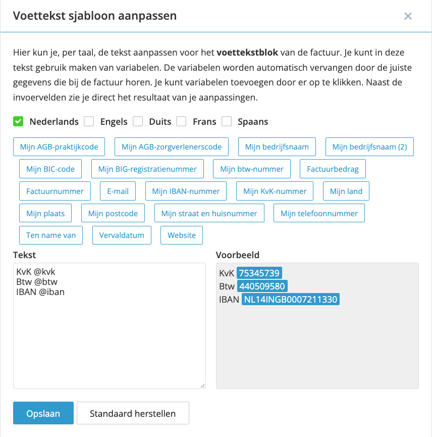 Footer op je factuur